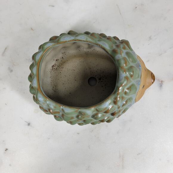 Retro Hedgehog Planter Small 2.5" Green Ceramic Flower Cactus Succulent Pot - Picture 2 of 14